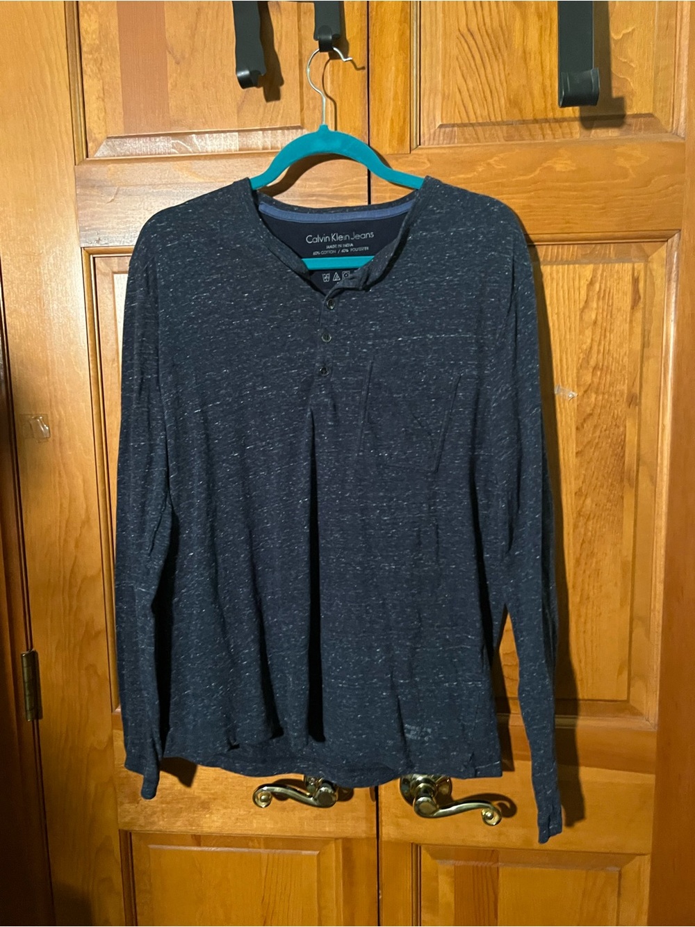 Calvin Klein Long-Sleeve Heathered Dark Gray Henley